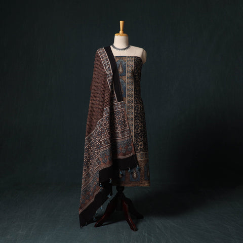 Ajrakh hand block print natural dyed cotton 2pc unstitched