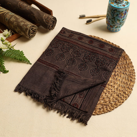 Brown Block Print Cotton Ajrakh Handloom Towel