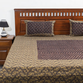  Ajrakh Patch Tukdi Kaam Cotton Double Bed Cover with Pillow Covers 