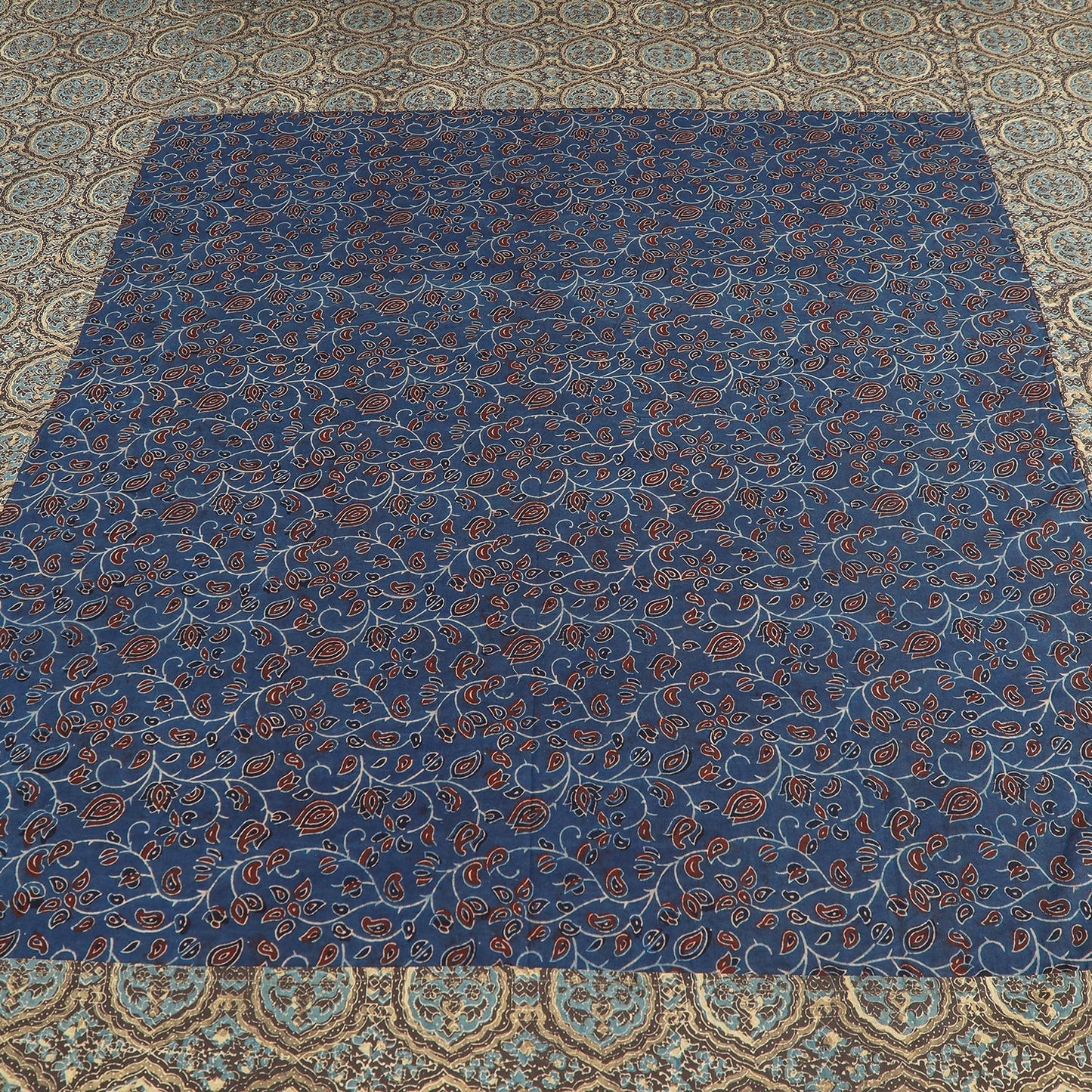 Buy Ajrakh Patch Tukdi Kaam Cotton Double Bed Cover with Pillow Covers Online l iTokri.com