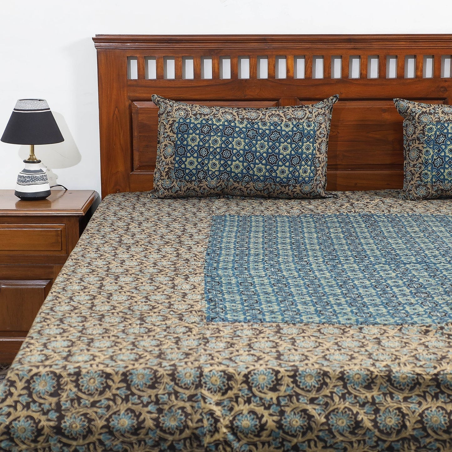 ajrakh double bed cover set