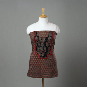 Brown Ajrakh Print Cotton Patchwork Kurta Material (3m)