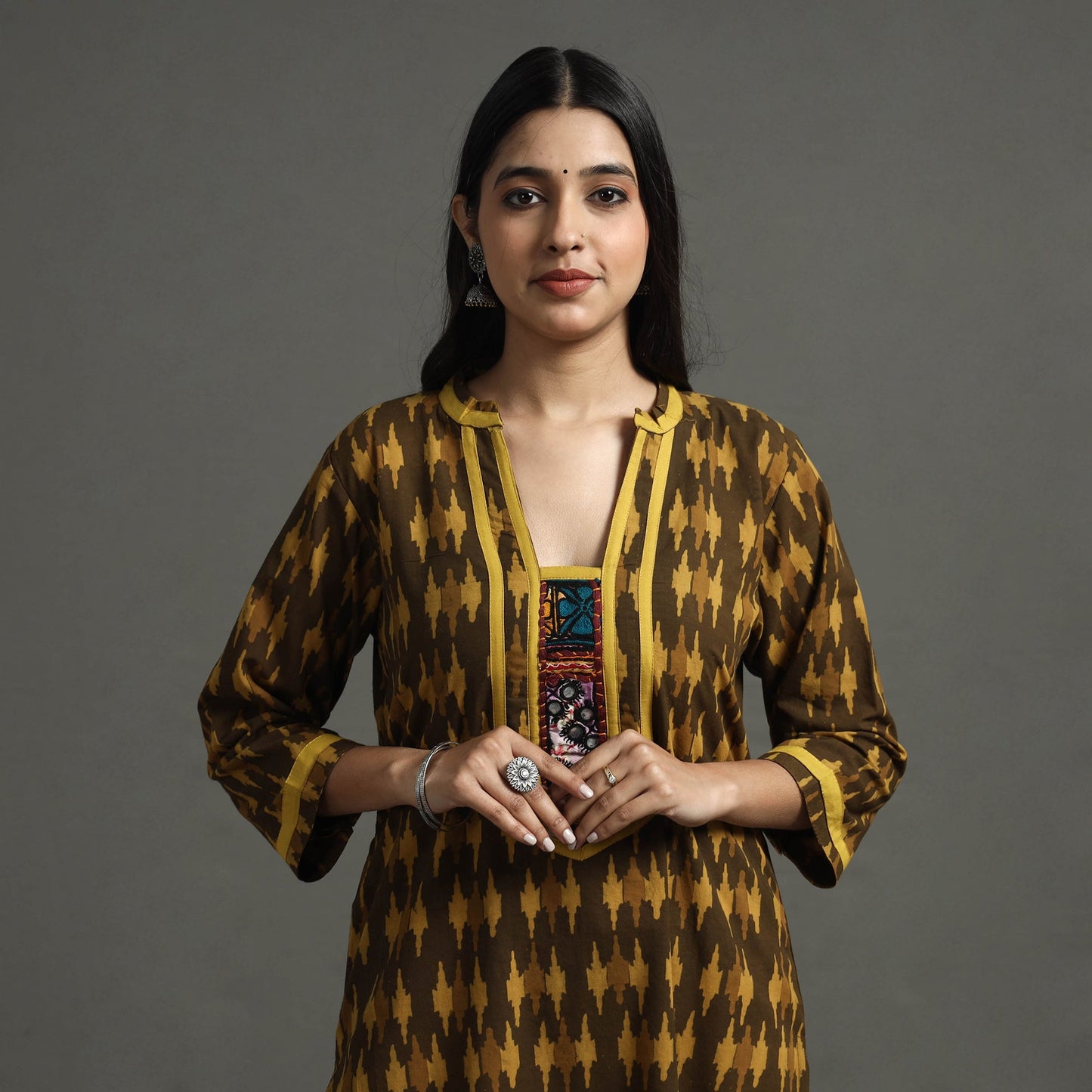Brown - Akola Block Printed Cotton Straight Kurta