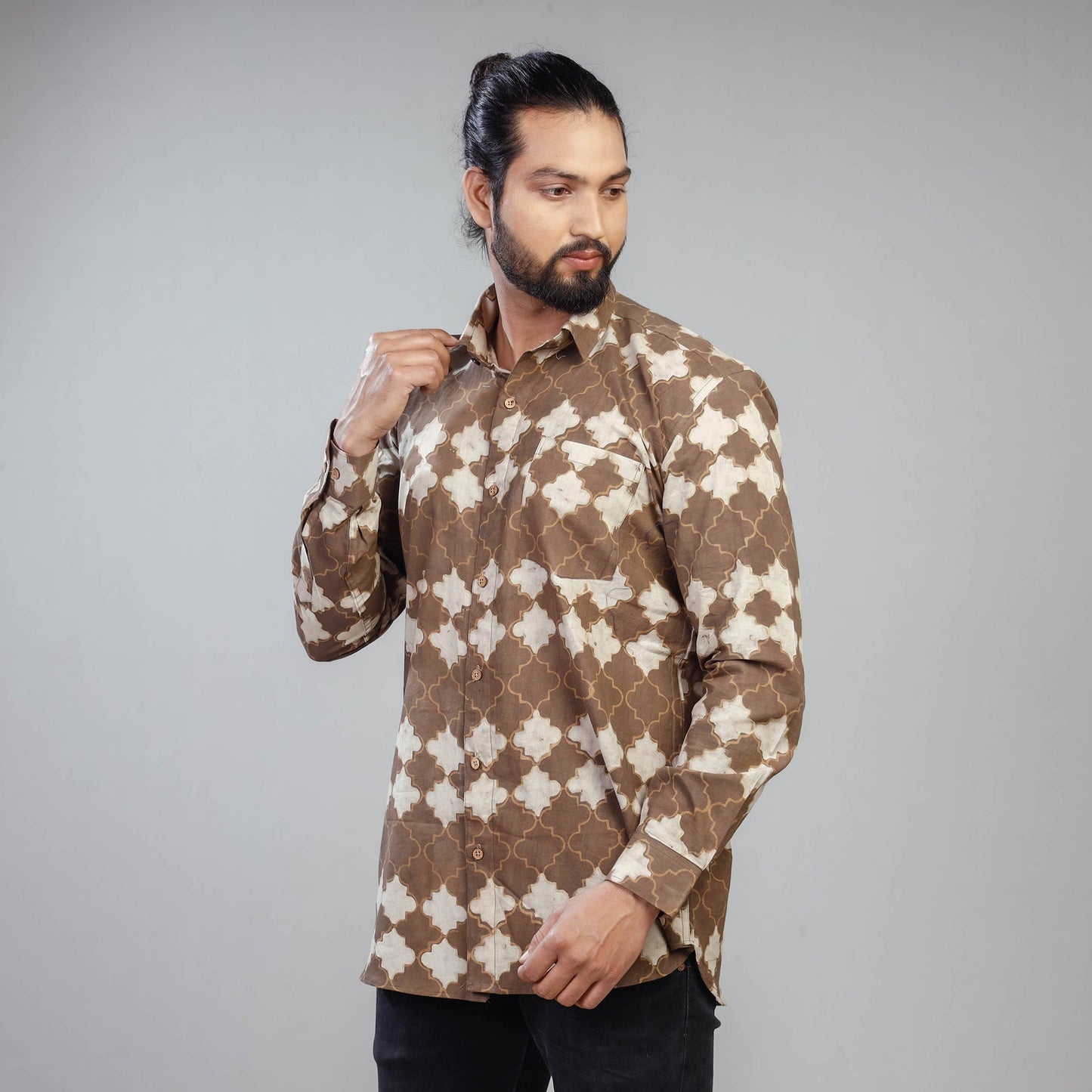 Akola Block Printing Cotton Men Full Sleeve Shirt