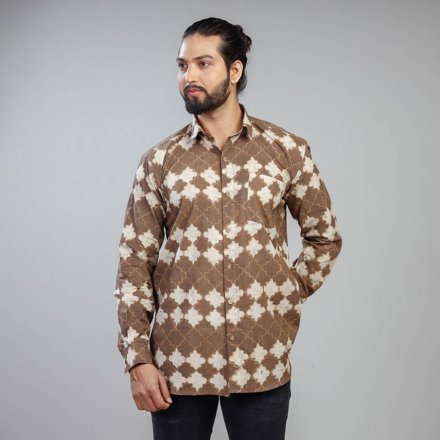 Akola Block Printing Cotton Men Full Sleeve Shirt