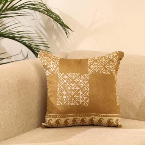 Buy Brown Akola Block Print Chanderi Silk Cushion Cover
