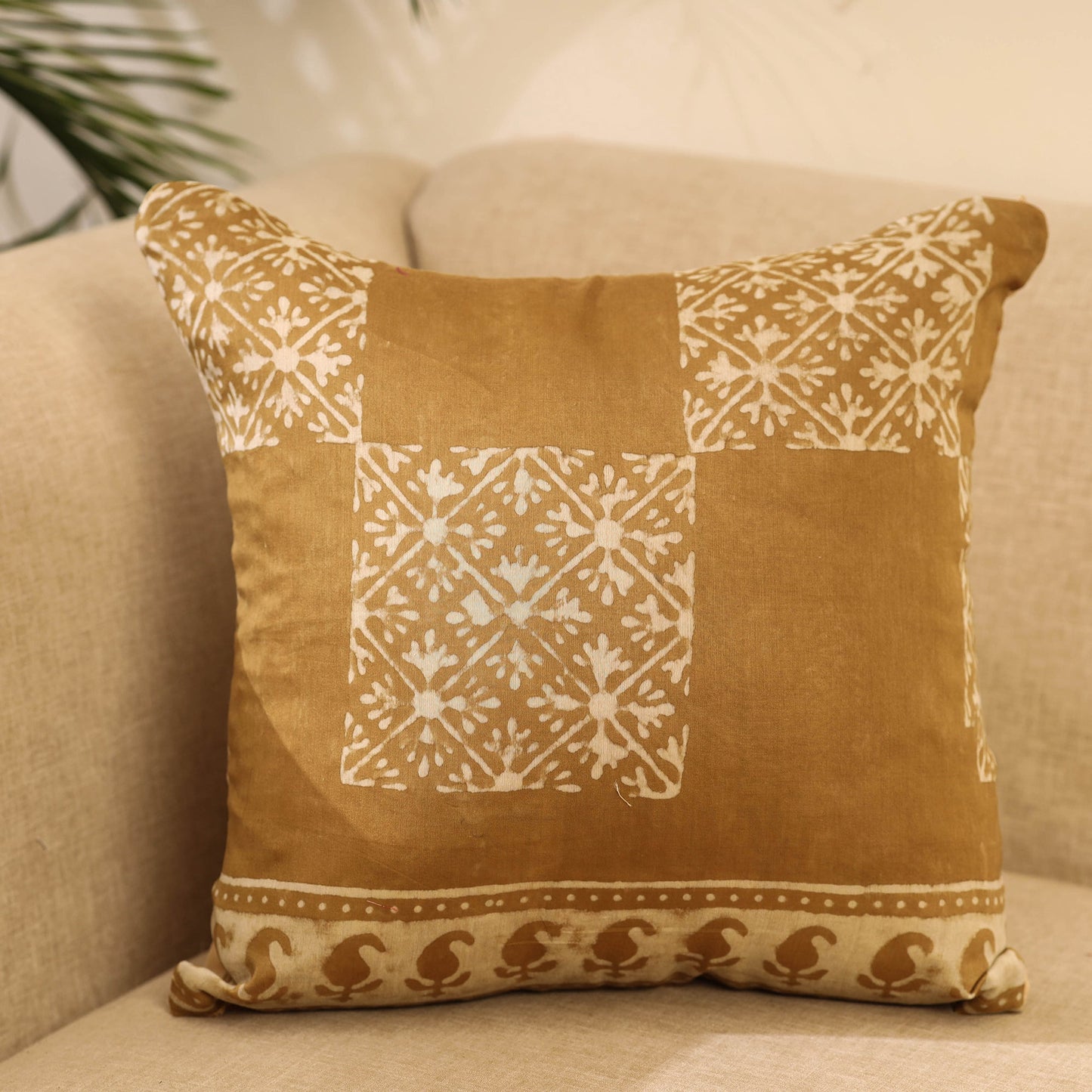 Buy Brown Akola Block Print Chanderi Silk Cushion Cover