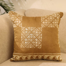 Buy Brown Akola Block Print Chanderi Silk Cushion Cover