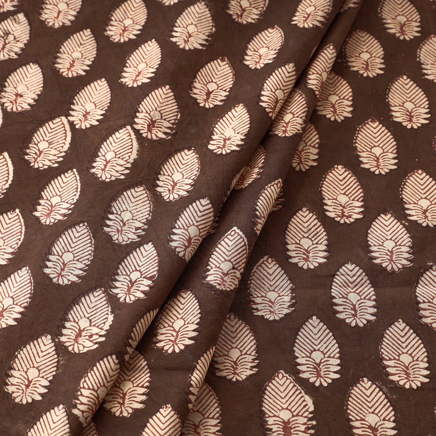 Brown Akola Floret Butta Hand Block Printed Cotton Fabric