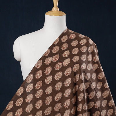 Brown Akola Floret Butta Hand Block Printed Cotton Fabric