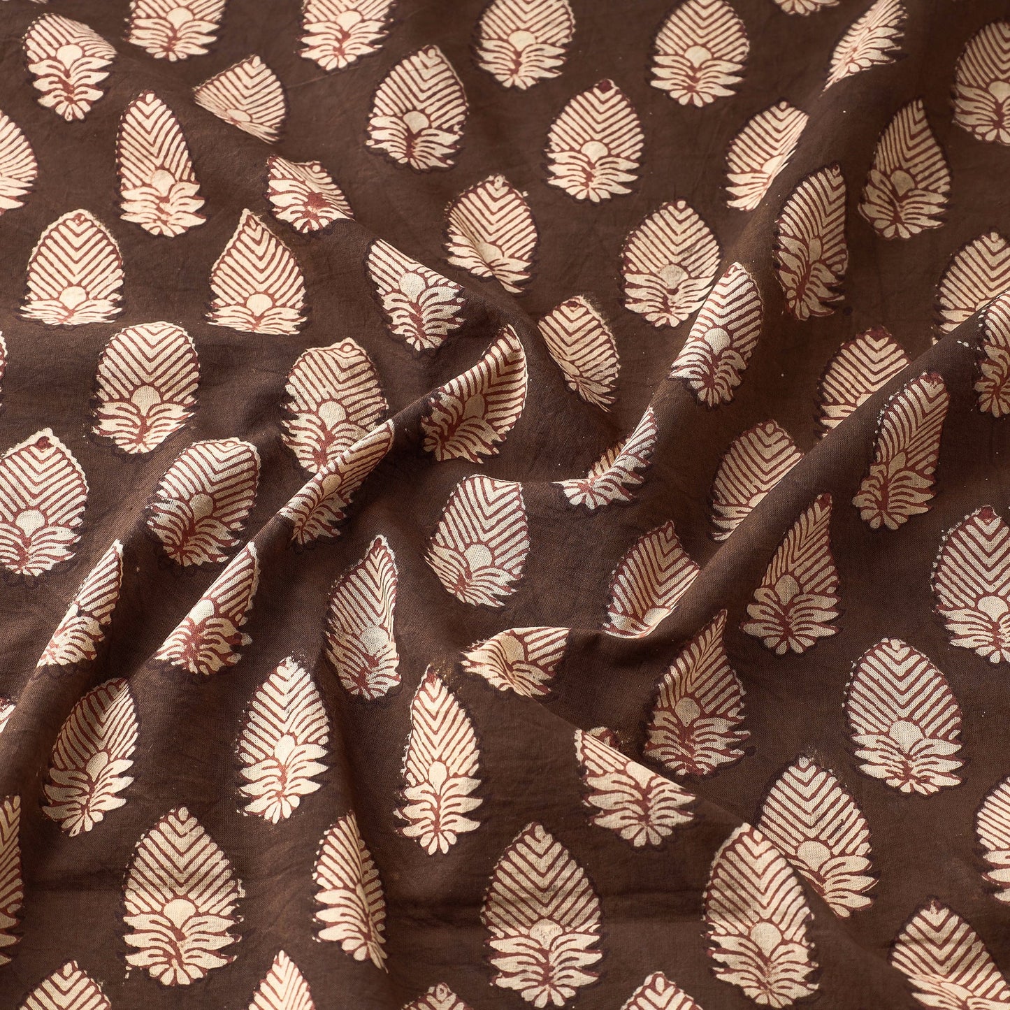 Brown Akola Floret Butta Hand Block Printed Cotton Fabric