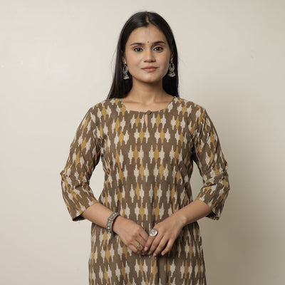 Brown - Akola Hand Block Printed Cotton Long Straight Kurta 38