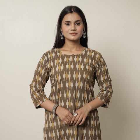 Brown - Akola Hand Block Printed Cotton Long Straight Kurta 38