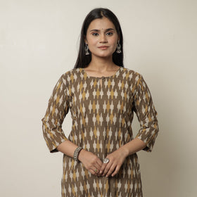 Brown - Akola Hand Block Printed Cotton Long Straight Kurta 38