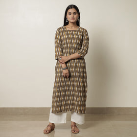 Brown - Akola Hand Block Printed Cotton Long Straight Kurta 38