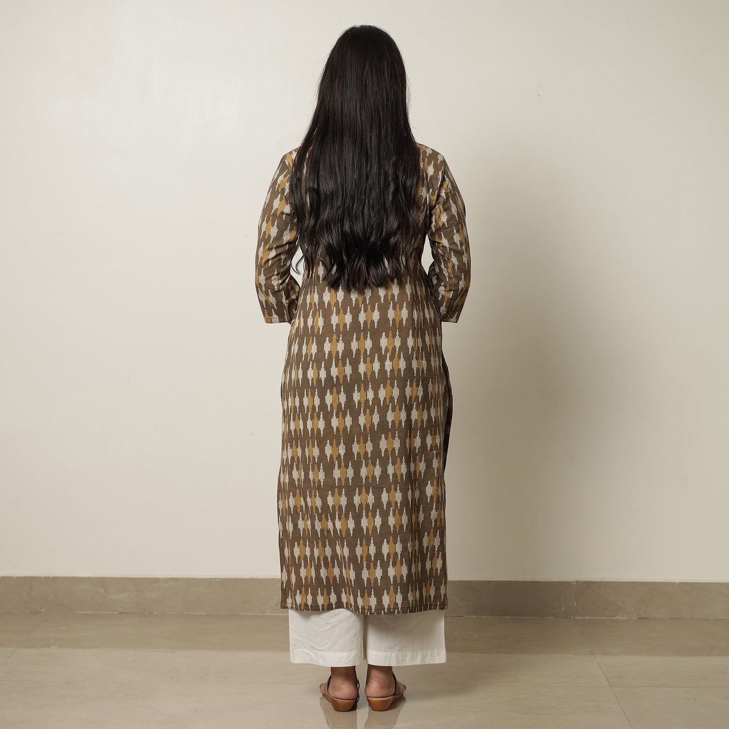 Brown - Akola Hand Block Printed Cotton Long Straight Kurta 38