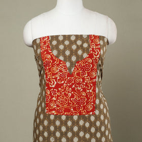 Buy Brown Akola Print Patchwork Cotton Kurta Material 