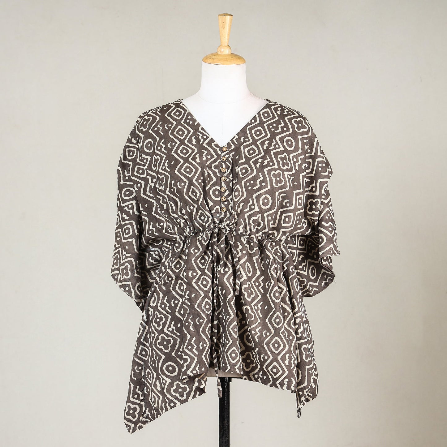  Akola Block Printed Cotton Kaftan with Tie-Up Waist 