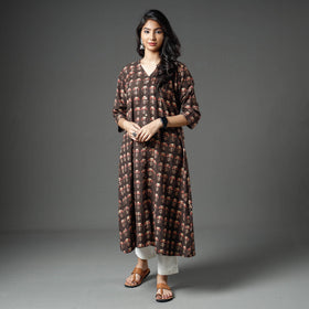  Akola Block Printed Cotton A-Line Long Kurta for Women
