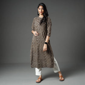  Akola Block Printed Cotton Long Straight Kurta 