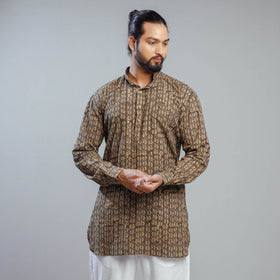  Brown Akola Block Print Cotton Men Short Kurta