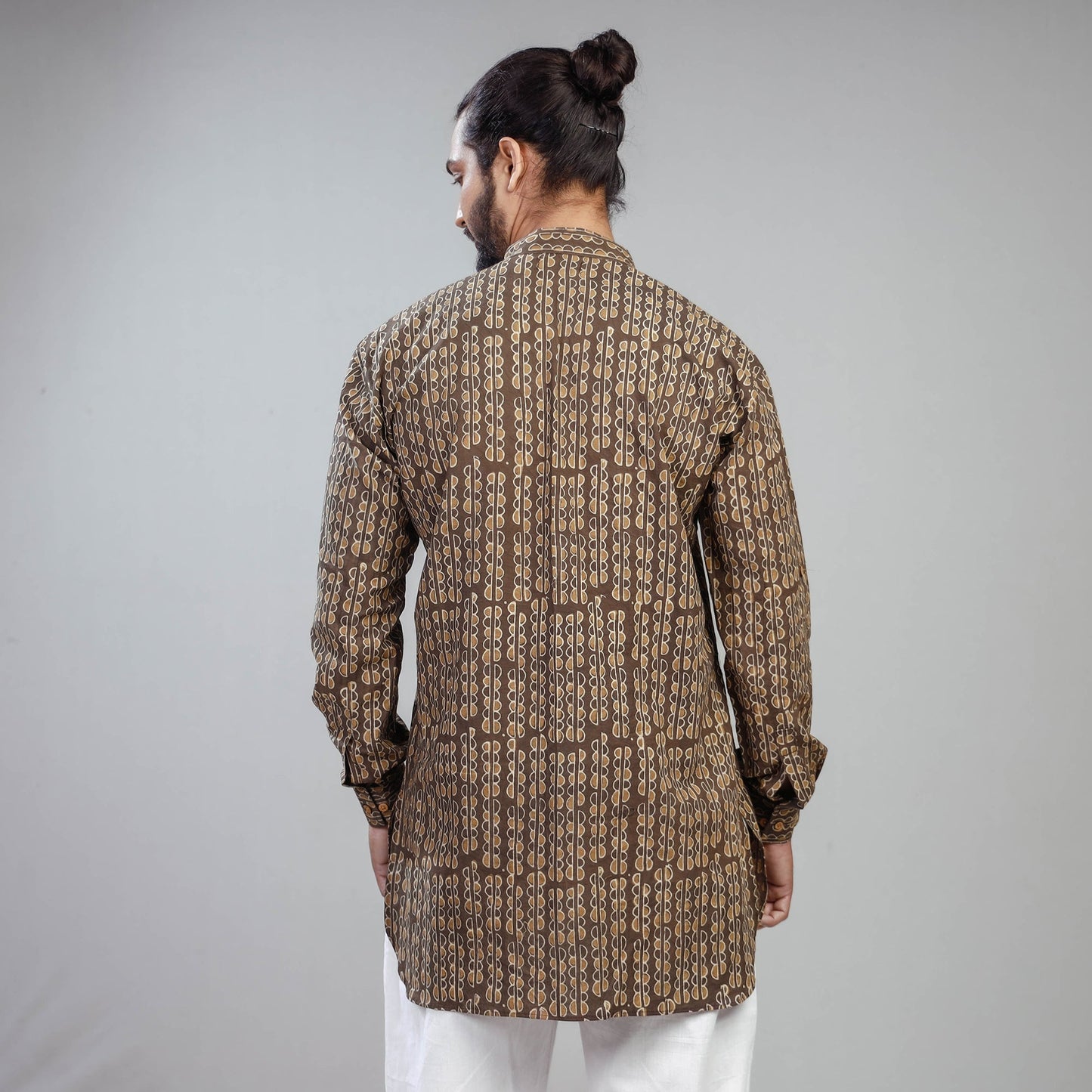  Brown Akola Block Print Cotton Men Short Kurta