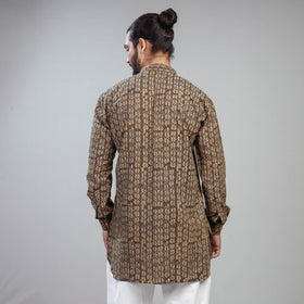  Brown Akola Block Print Cotton Men Short Kurta