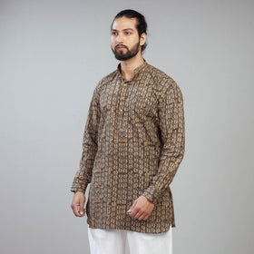  Brown Akola Block Print Cotton Men Short Kurta