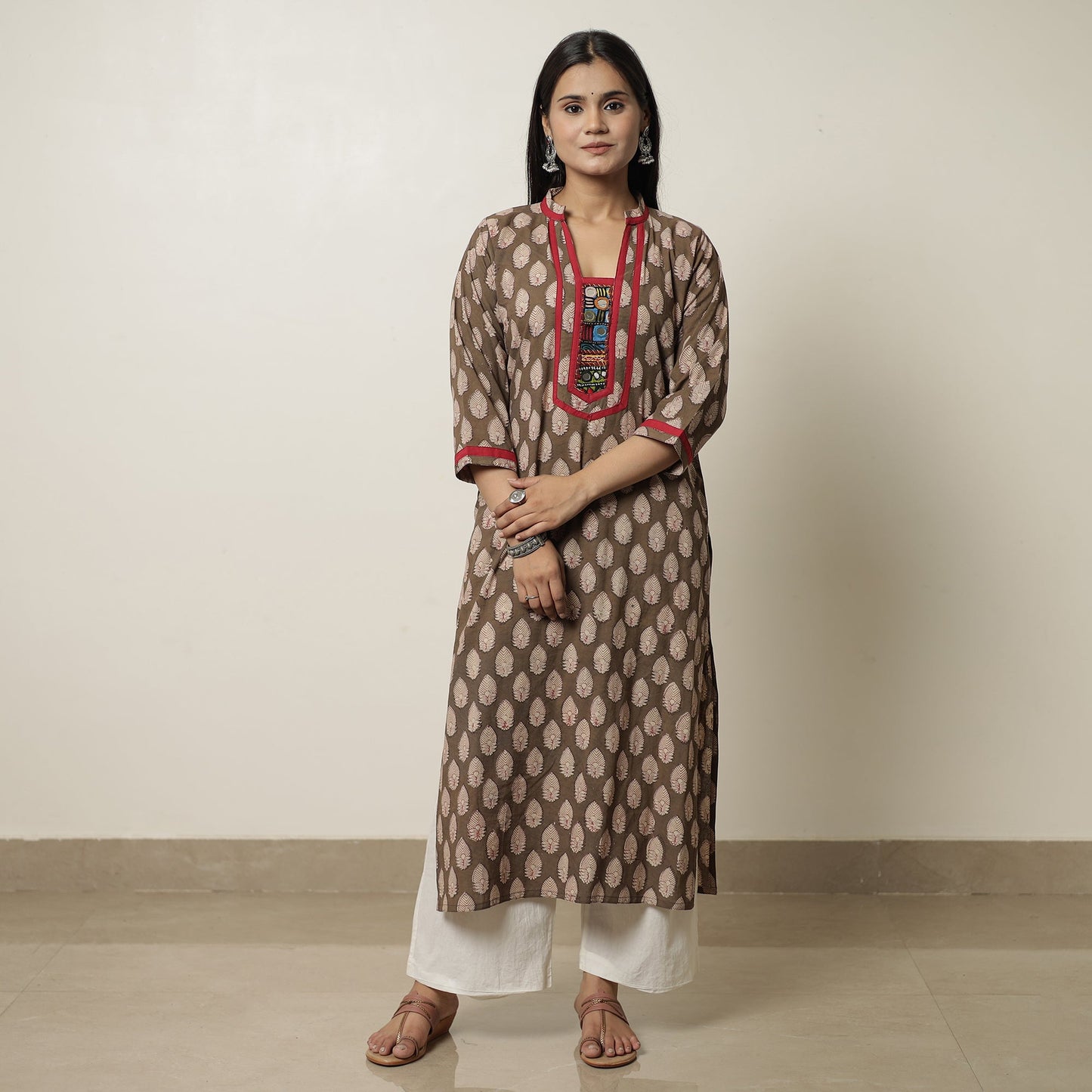  Akola Block Printed Cotton Straight Kurta 