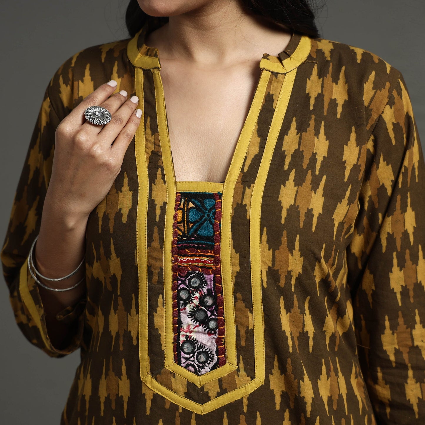 Brown - Akola Block Printed Cotton Straight Kurta