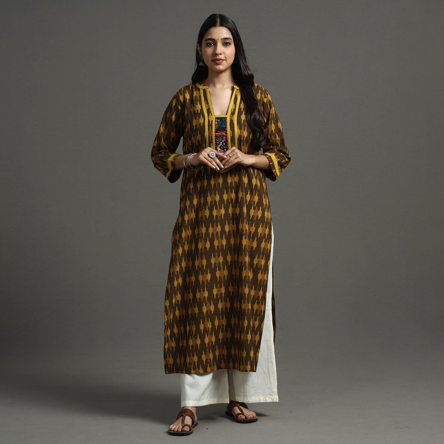 Brown - Akola Block Printed Cotton Straight Kurta