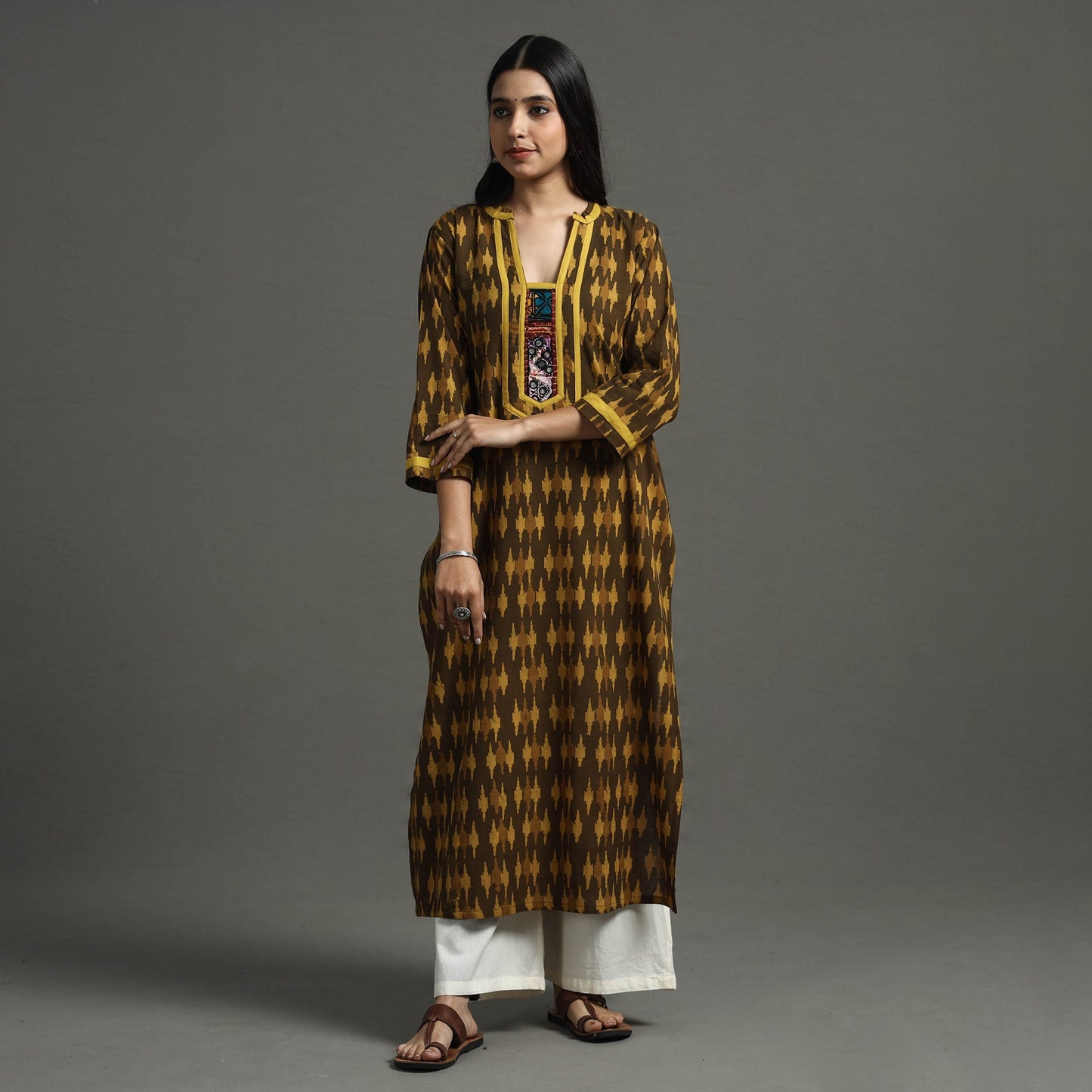 Brown - Akola Block Printed Cotton Straight Kurta