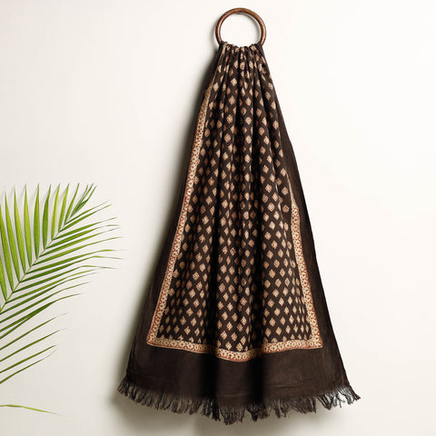 Brown Akola Block Printed Pure Handloom Cotton Towel 