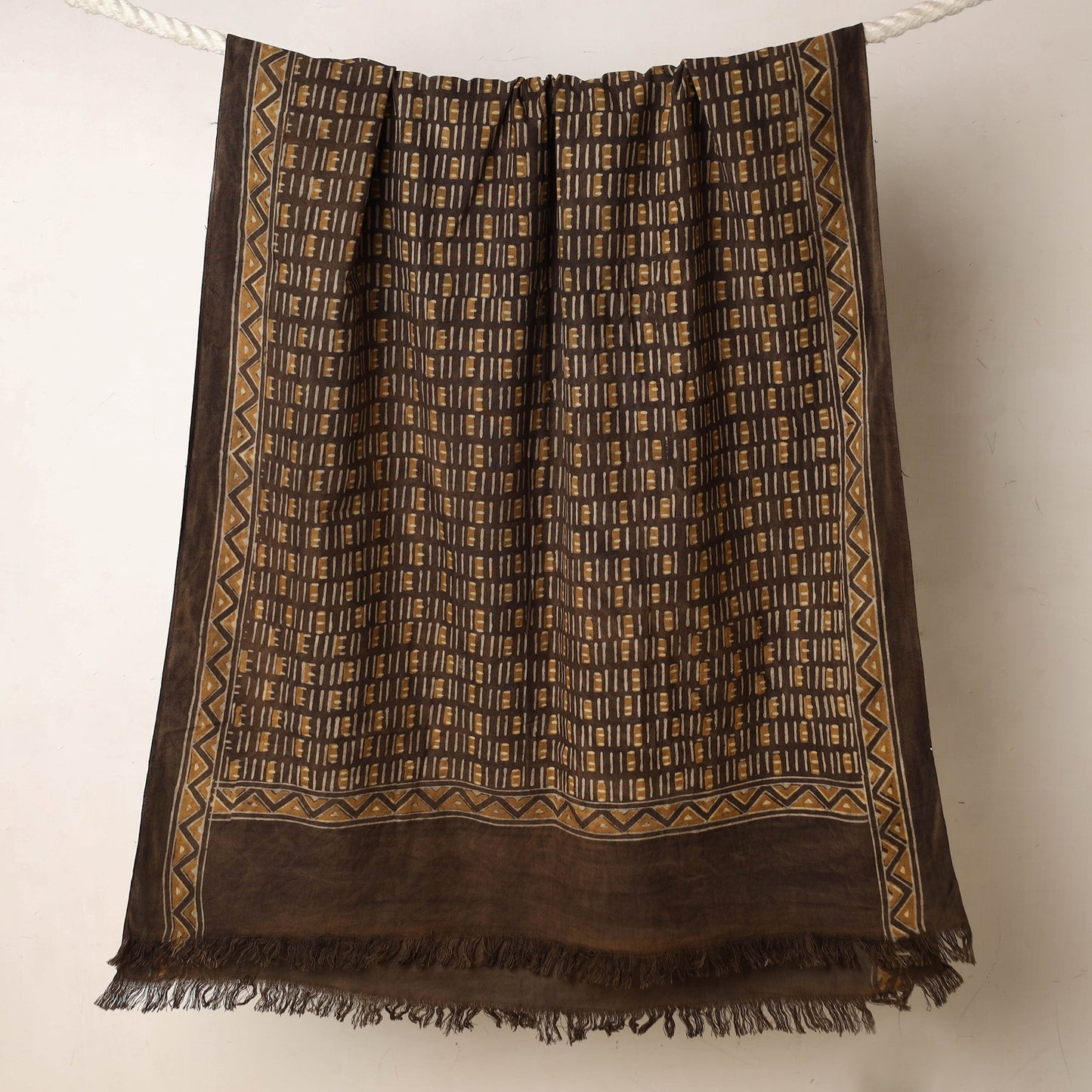 Brown Akola Block Printed Pure Handloom Cotton Towel 