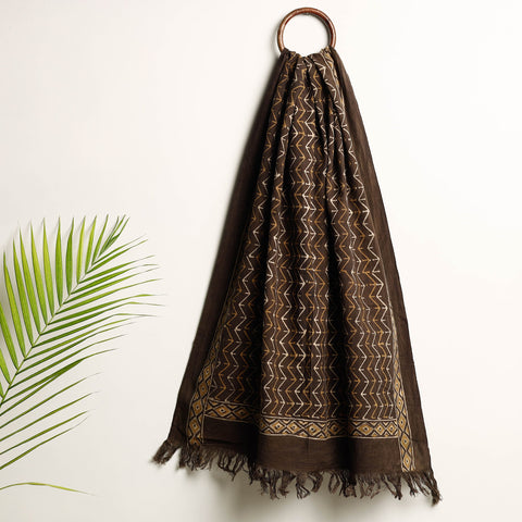 Brown Akola Block Printed Pure Handloom Cotton Towel 