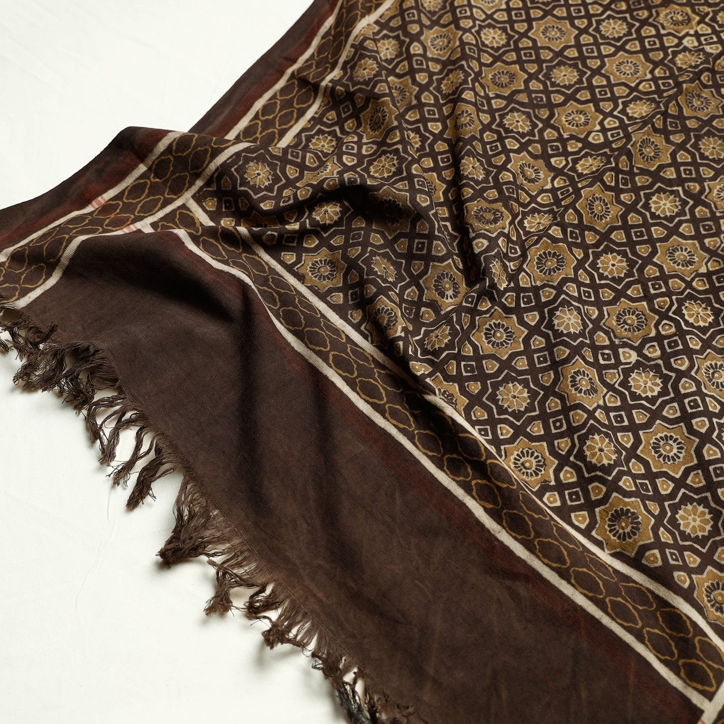 Brown Akola Block Printed Pure Handloom Cotton Towel 
