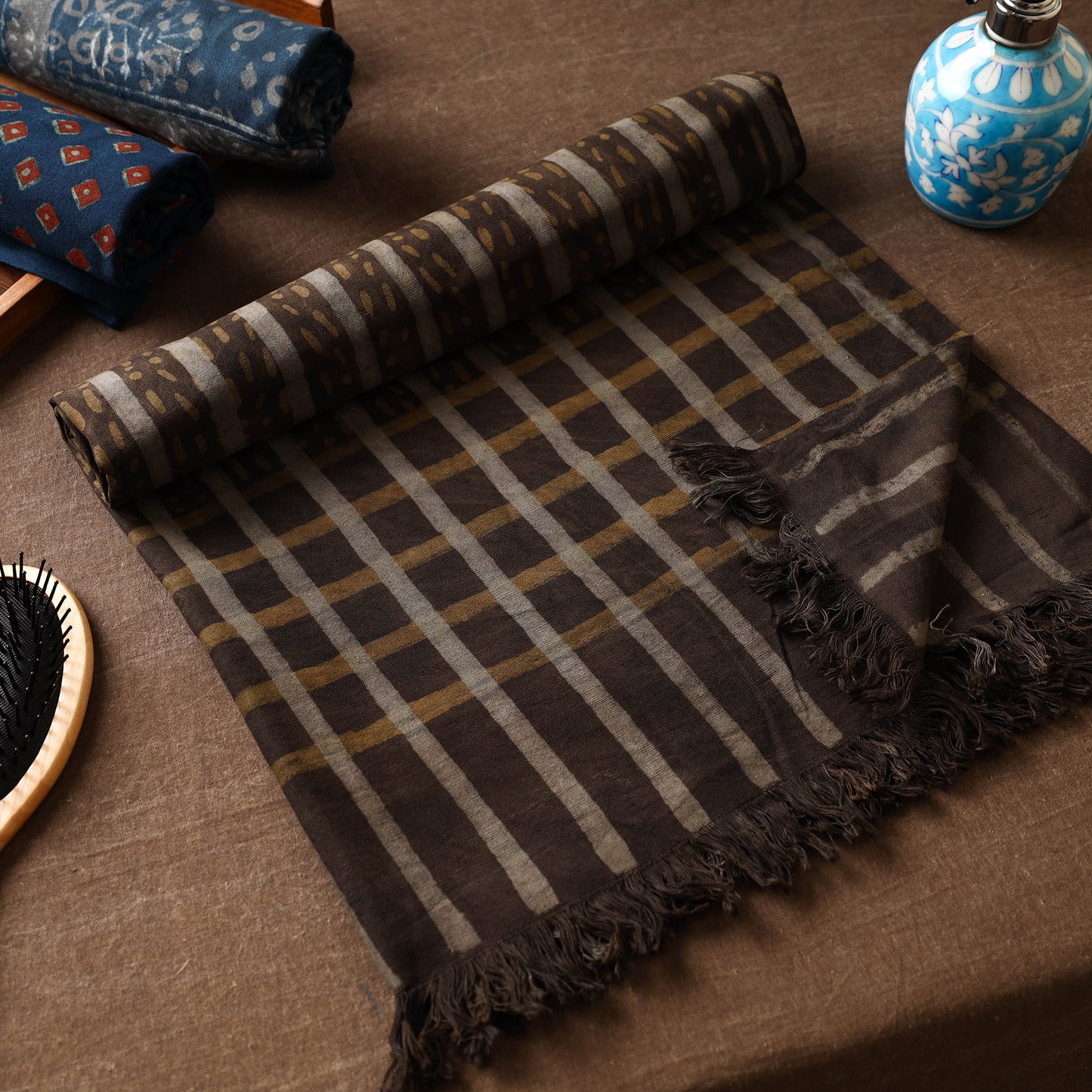 Brown Akola Block Printed Pure Handloom Cotton Towel 