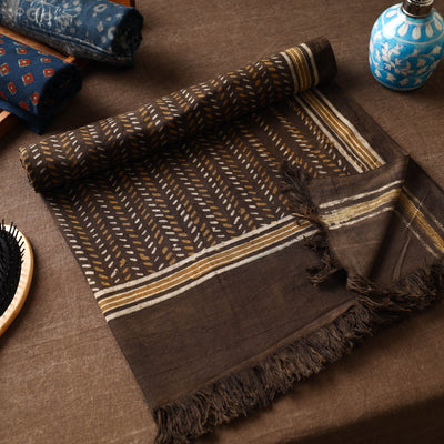 Brown Akola Block Printed Pure Handloom Cotton Towel 