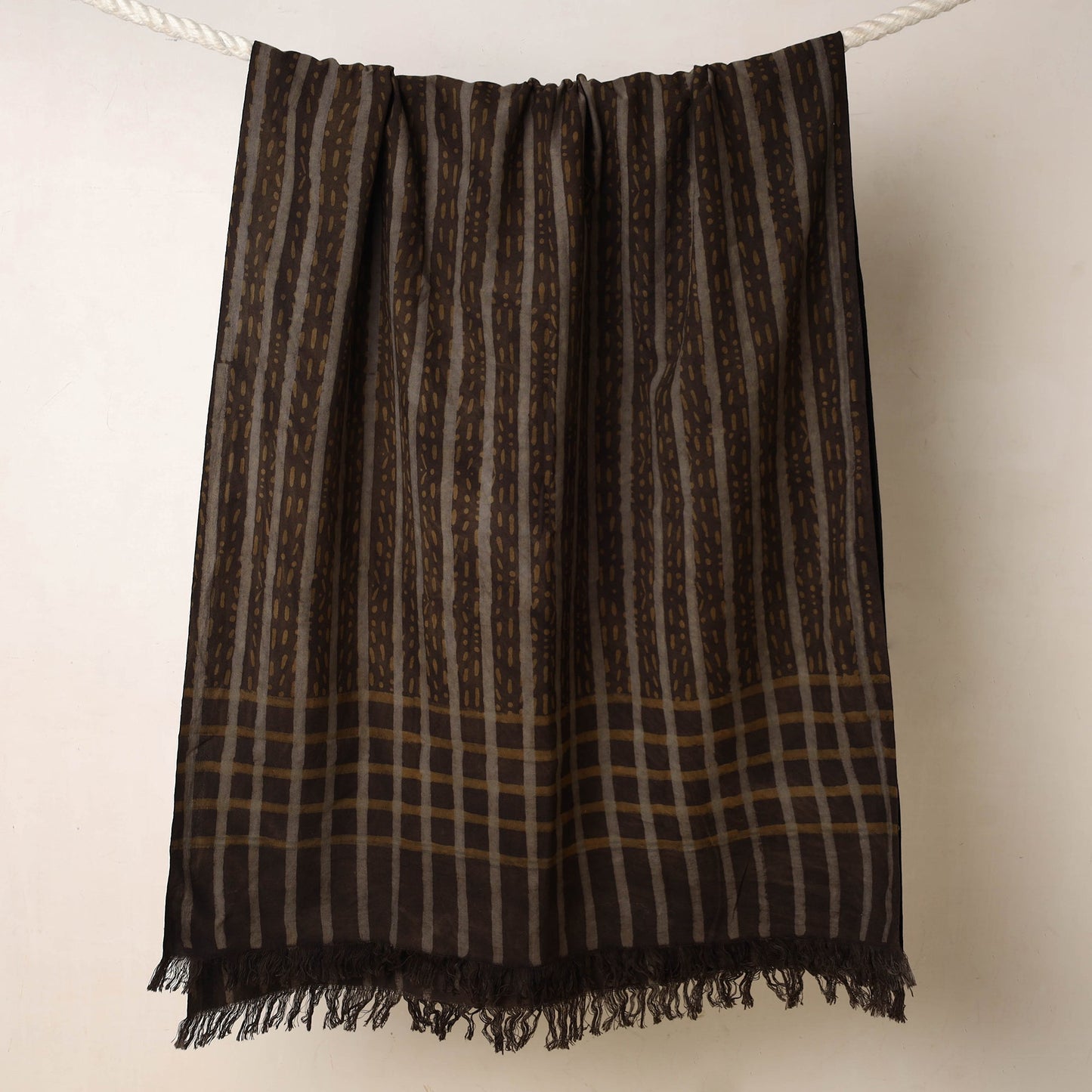 Brown Akola Block Printed Pure Handloom Cotton Towel 