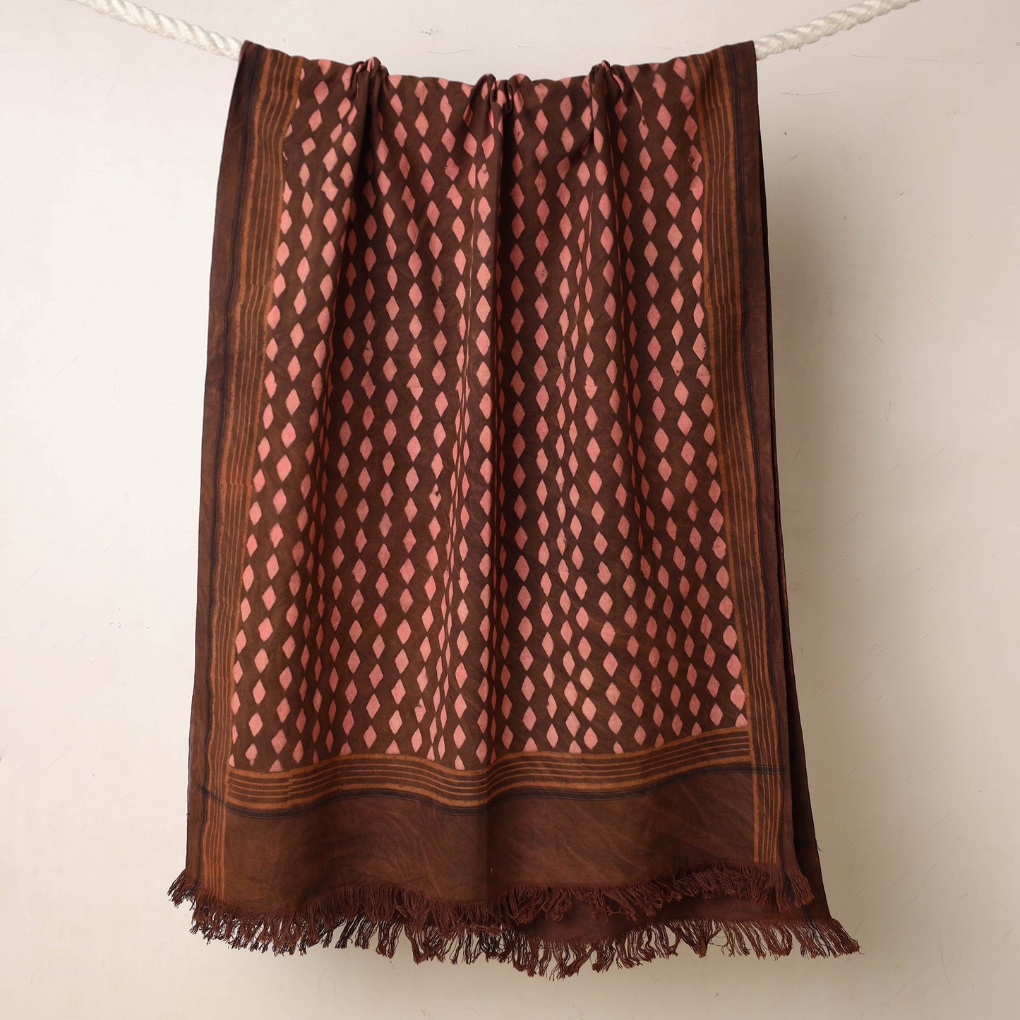 Brown Akola Block Printed Pure Handloom Cotton Towel 