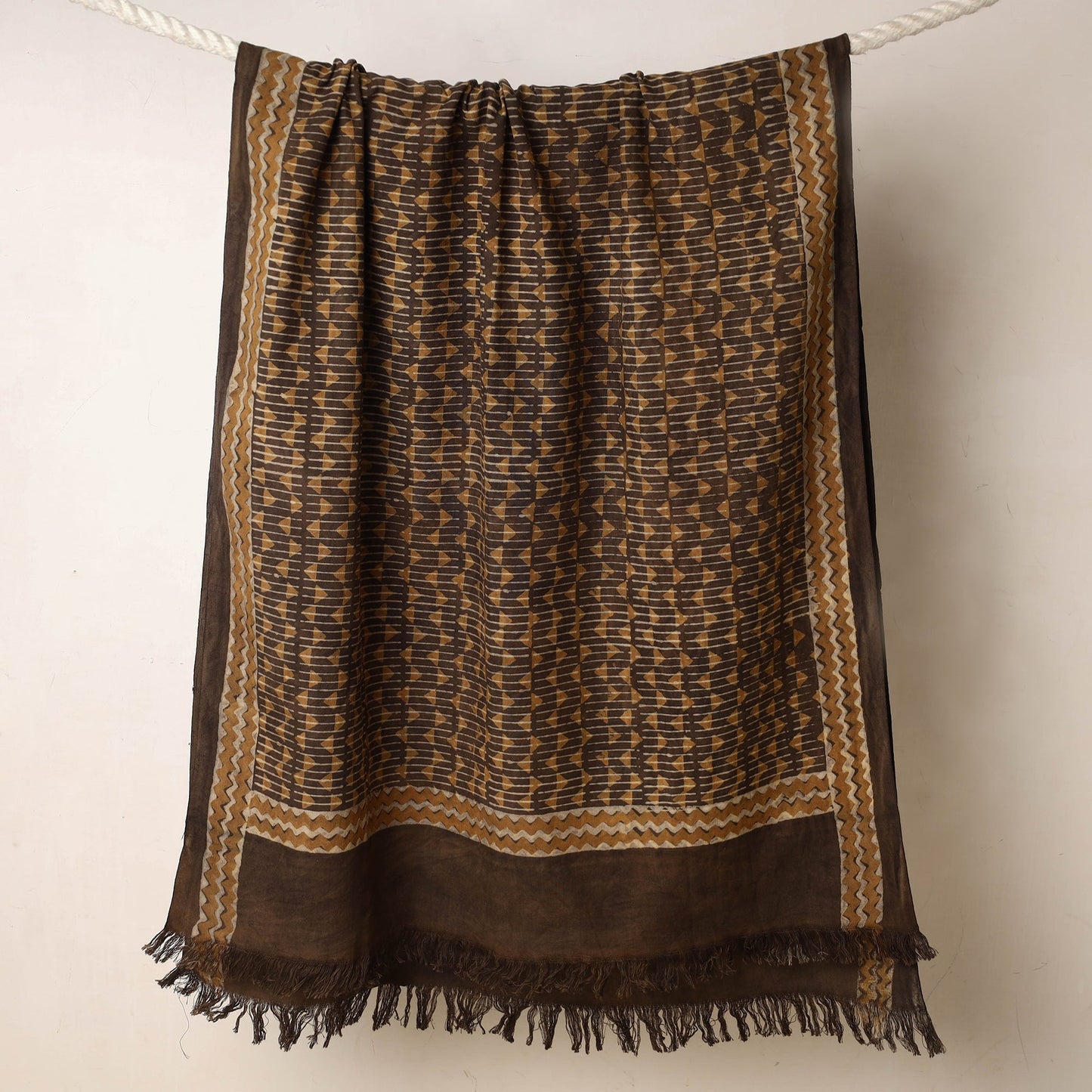 Brown Akola Block Printed Pure Handloom Cotton Towel 