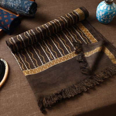 Brown Akola Block Printed Pure Handloom Cotton Towel 