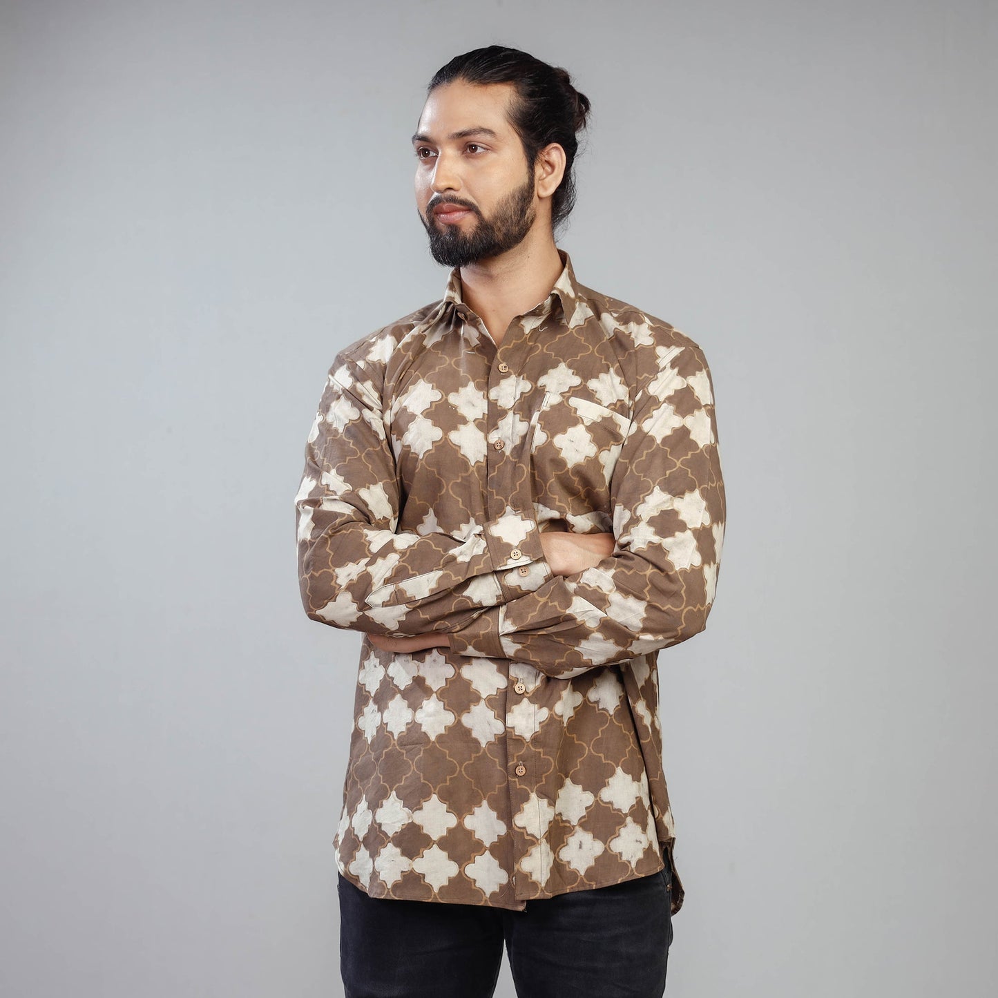 Akola Block Printing Cotton Men Full Sleeve Shirt