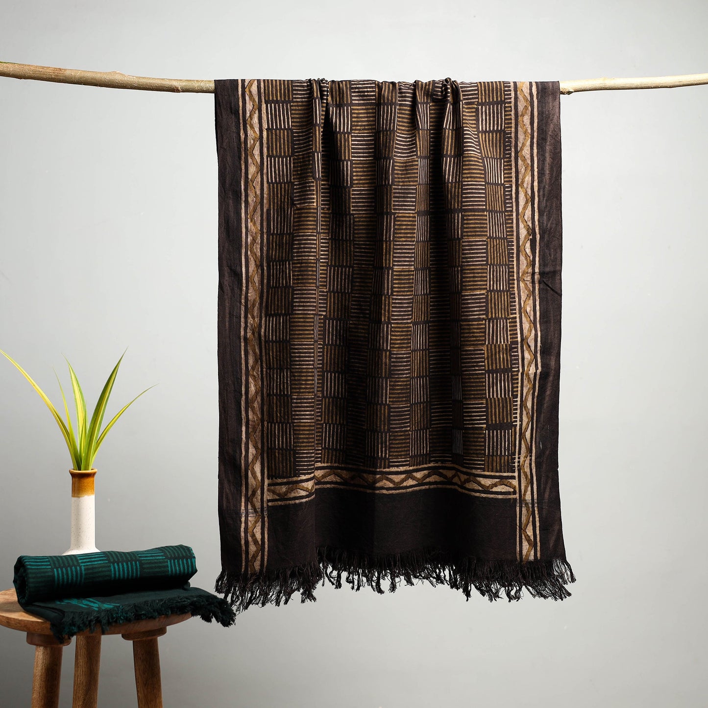 Brown Akola Block Print Pure Handloom Cotton Towel 
