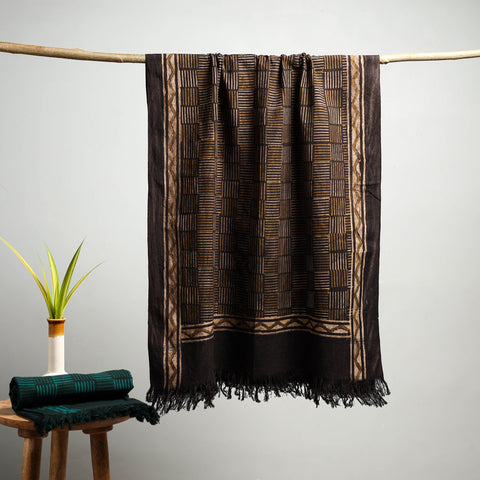 Brown Akola Block Print Pure Handloom Cotton Towel 