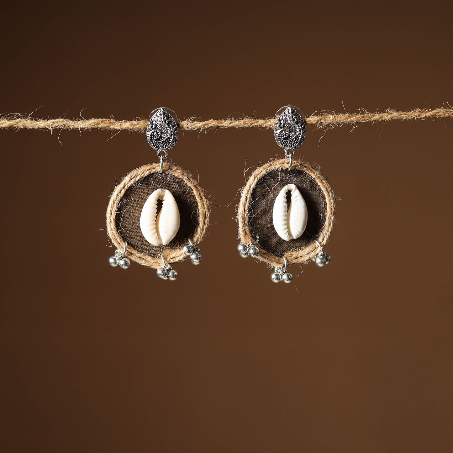 Brown Alina Jute Fabart Handmade Earrings 
