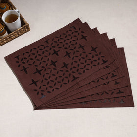  Brown Applique Cut Work Cotton Table Mats (set of 6)