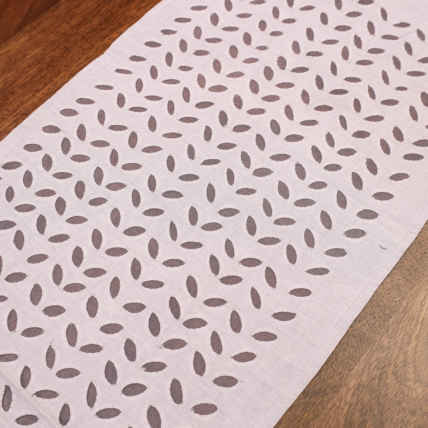 Brown Applique Cut Work Cotton Table Runner