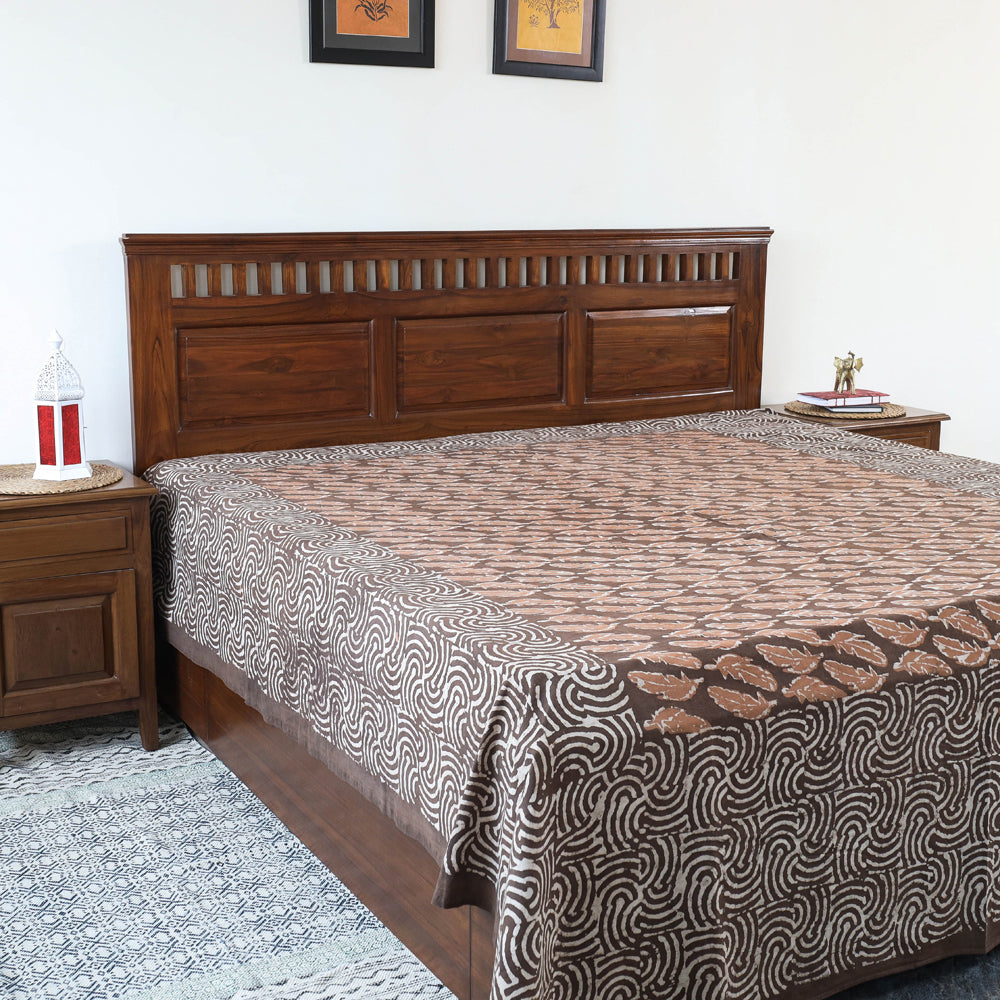 Brown -Block Art Print Cotton Double Bindaas Bed Sheet (110 x 93 in)