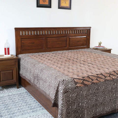 Brown -Block Art Print Cotton Double Bindaas Bed Sheet (110 x 93 in)